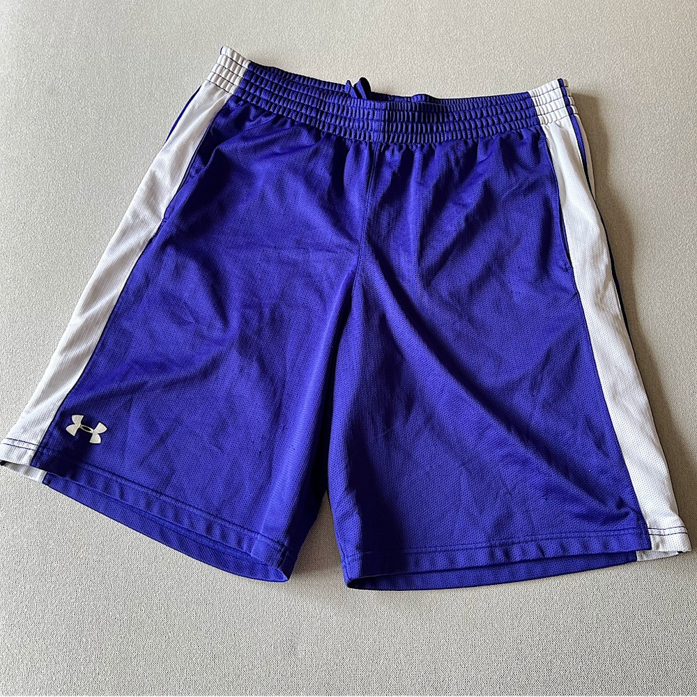 Men’s Royal Purple and White Under Armour Basketball Shorts